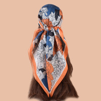 Foulard carré de luxe personnalisé à imprimé dessin animé pour femme, hijab, longue écharpe en soie pour le printemps
