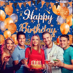 Bannière d'<span class=keywords><strong>anniversaire</strong></span> bleue et orange, décorations, grande bannière bleu marine et orange, <span class=keywords><strong>joyeux</strong></span> <span class=keywords><strong>anniversaire</strong></span>, fond pour l'<span class=keywords><strong>anniversaire</strong></span> des garçons et des filles - Product Image 6