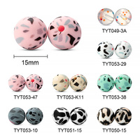 Perles de dentition en silicone sans BPA pour bébé, perles de dentition de 12mm et 15mm imprimé léopard, perles de chaîne de sucette, vente en gros