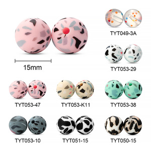 Perles de dentition en silicone sans BPA <span class=keywords><strong>pour</strong></span> bébé, perles de dentition de 12mm et 15mm imprimé léopard, perles de chaîne de sucette, vente en gros - Product Image 6