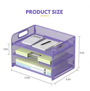 Porte-documents de bureau en maille à 3 niveaux avec poignée, organiseur de papier pour dossiers A4 - Product Image 3