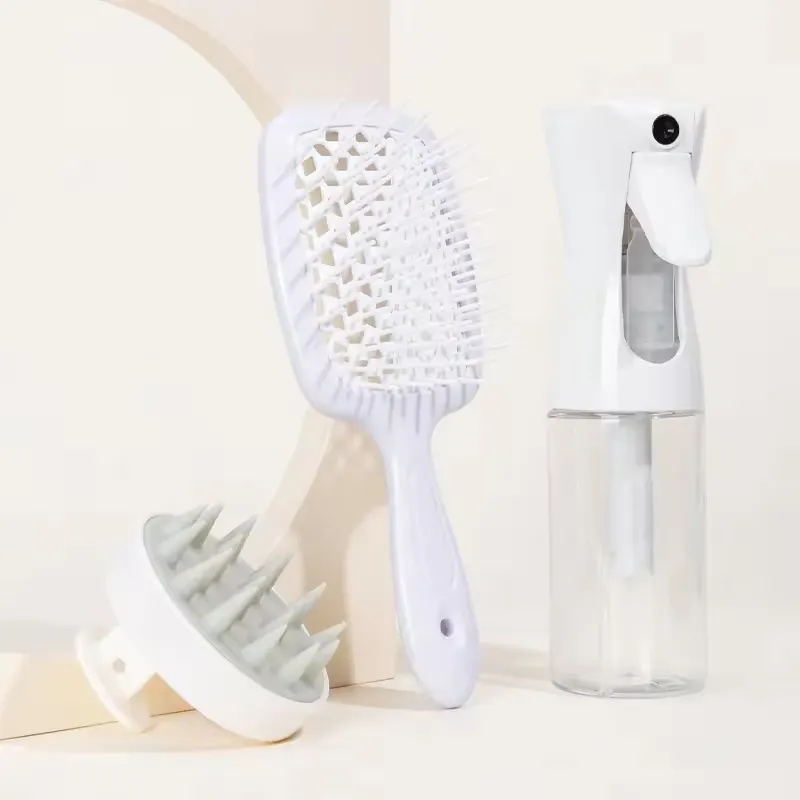 Escova de cabelo desembaraçadora para barbeiro com logotipo personalizado, conjunto de banho, massageador de couro cabeludo encaracolado, shampoo e escova