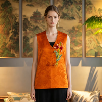 Gilet sans manches en satin lourd Xiangyunsha brodé pour femme