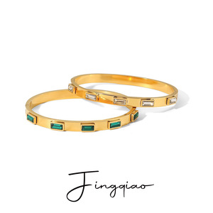 Yueli Gold <b>Bracelet</b> With Emerald And Zircon Inlay Women's Fashion Bangle Everyday Wear - Product Image 1