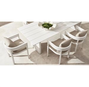 Sang trọng đám cưới và hoạt động ngoài trời Vườn tiệc đồ nội thất Set Trắng nhôm bàn ăn với 6 ghế - Product Image 1