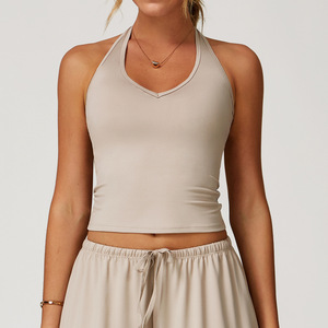 Venta caliente T Back Y2k Hot Girl Yoga Crop Top Mujeres con almohadilla extraíble en el pecho con cuello en V Tight High Stretch Soft Sports Bra - Product Image 6