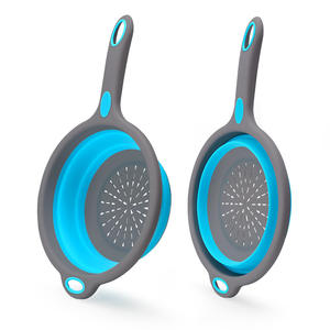 Égouttoir pliable en silicone avec poignée gris-bleu, lot de 2, compatible lave-vaisselle, pour fruits et légumes - Product Image 1