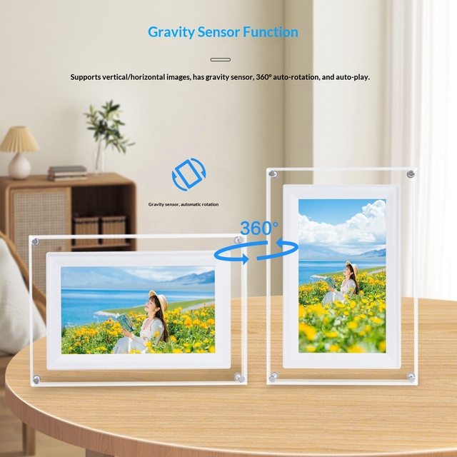 7INCH WiFi Acrylic Digital Picture Frame 1024*600 IPS Screen 32GB Built-in Memory Auto-Rotate Share Your Love Anytime Anywhere