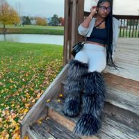 Bottes de neige chaudes et tendance pour filles, en fourrure, grandes tailles, bout rond, pour femmes, hauteur genou, en fourrure, pour l'extérieur - Vente chaude