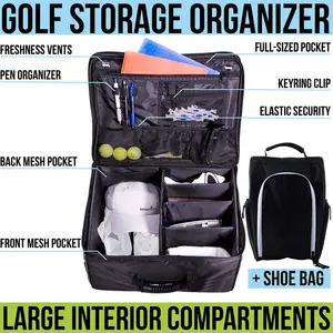 New Products High Capacity Golf Trunk Organizer Shoe Bag Golf Organizer For Car Trunk Golf Organizer For Garage With Shoe Bag