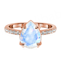 Bague pour femme en argent sterling 925 avec pierre de lune bleue naturelle taille triligne, sertie à griffes, certifiée IGI, plaquée rhodium, pour fêtes et mariages