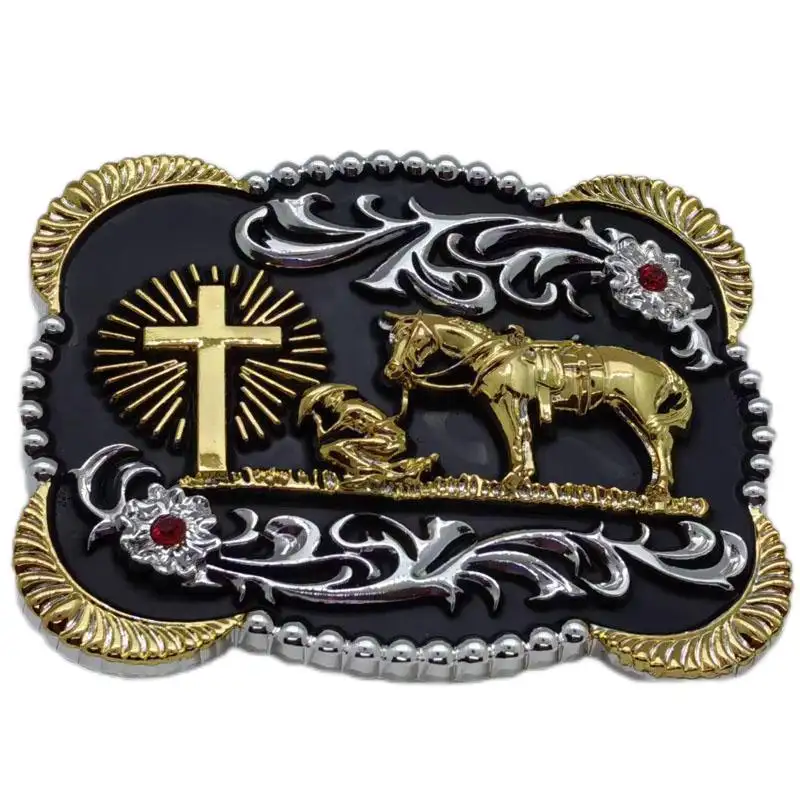 Praying Cowboy Horse Cross Faith Animal Rodeo Western Fashion Hebilla de cinturón
