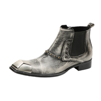 Bottines Chelsea vintage pour hommes avec embout métallique, décorations rivetées, fermeture éclair latérale, élastiques, à enfiler, talon carré bas