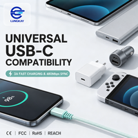 Kabel USB A ke USB C LUNGKAY Custom 2M 3A Pengisi Daya Cepat, Kabel Data Tipe C dengan Jalinan Nilon, Warna Pastel, Cangkang Aluminium, Langsung dari Pabrik