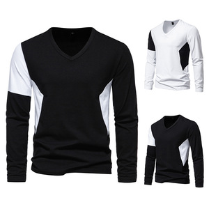 Venta al por mayor de nuevas camisetas de alta calidad para hombre con cuello en V, camisetas de manga larga para hombre, ropa de talla grande para hombre - Product Image 2