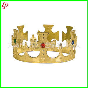 LPT0053 Couronne royale en plastique plaqué or 27x7cm, accessoire de costume pour fête d'anniversaire, couronne royale à sertissage clos - Product Image 2