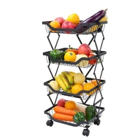 Chariot de rangement à 4 niveaux, panier à fruits et légumes roulant
