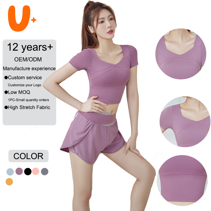 Hot Selling Custom Slim Fit Women Yoga T-shirt Round Neck Yoga T-shirt Quick Dry Breathable Elastic Tight T Shirt