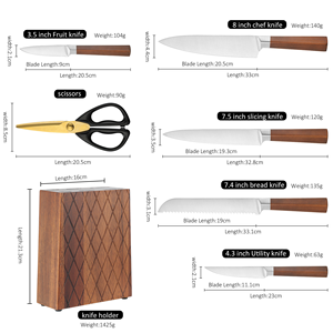 Ensemble <span class=keywords><strong>de</strong></span> 7 couteaux <span class=keywords><strong>de</strong></span> <span class=keywords><strong>cuisine</strong></span> en acier inoxydable avec manches en bois, design ambidextre, comprenant un couteau <span class=keywords><strong>de</strong></span> chef, un couteau à pain, des ciseaux en bois - Product Image 6