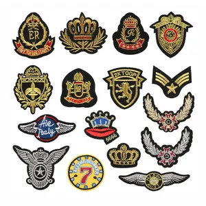 Wholesale Classic Silver Wire Clothing Patches Custom Crown Gold Wire Heat Press Patches Embroidery Badge