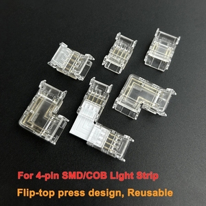 Conector <span class=keywords><strong>de</strong></span> tira LED RGB multicolor SMD COB <span class=keywords><strong>de</strong></span> 4 pines, 8 mm, 10 mm, conector <span class=keywords><strong>de</strong></span> tira LED <span class=keywords><strong>de</strong></span> <span class=keywords><strong>esquina</strong></span> <span class=keywords><strong>de</strong></span> 4 pines sin soldadura - Product Image 2