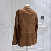 Veste en cuir pour femme à revers cranté et double boutonnage, style blazer en daim et peau de mouton, idéale pour les soirées