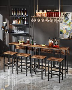 Juego de Mesa y Taburetes de Bar, Mesa de Comedor Plegable de 39.4'' con 2 Taburetes, Estilo Industrial, para Restaurante, Sala de Estar, Pub, Rústico - Product Image 1