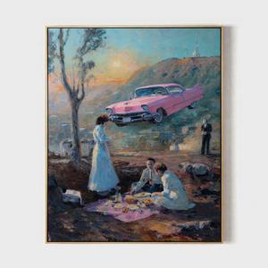 Peinture murale réaliste sur toile, scène rose peinte à la main, peinture à l'huile avec texture 3D, peinture murale minimaliste de grande taille, arts décoratifs - Product Image 6