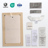 Étiquettes de vêtements tissées écologiques OEM/ODM, pliées sur un côté, bords découpés au laser, forme rectangulaire, gravure pour vêtements/chaussures/sacs, livraison en 7 jours