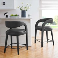 Tabouret de bar moderne en similicuir avec structure en bois, chaise de comptoir sans accoudoirs pour la maison, la salle à manger et le restaurant