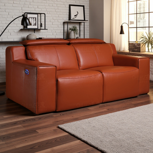 Chaise de cinéma en cuir véritable, ensemble de canapés sectionnels inclinables avec bande de LED pour meubles de salon. - Product Image 4