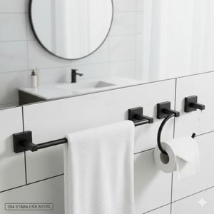 Juego de Accesorios de Baño Circulares de Acero Inoxidable - Toallero de Pared Moderno Estilo Hotel, Gancho para Bata y Kit de Herrajes - Product Image 3