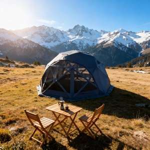 Tenda a Cupola Glamping Quattro Stagioni per 8 Persone, Portatile, Impermeabile, in Oxford, da Campeggio, Antivento, Spaziosa, a Forma di Sfera Ottagonale - Product Image 2