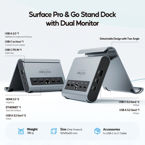 PULWTOP-Estación de acoplamiento USB C, monitor dual con HD, 4K, 3x10Gbps, 2x5Gbps, PD Ethernet, para Microsoft <span class=keywords><strong>Surface</strong></span> <span class=keywords><strong>Pro</strong></span> - Product Image 3