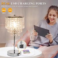 Dokunmatik Kontrollü Paslanmaz Çelik Kristal Elektrikli LED Sıcak Beyaz Masa USB C+A Şarj Portlu 3 Yollu Kısılabilir Başucu Komodini