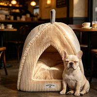 Yangyangpet Beige Dreieckiges Cord-Hundebett mit Streifen Luxuriöses Orthopädisches Schaumstoff Wasserdichtes Hundebett