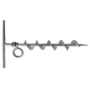 304 Grade Stainless Steel Long Grip Spiral Ground Anchor with an ORing for Boat Mooring on Beach Camping Tent