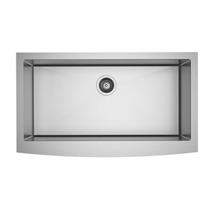 Évier de cuisine domestique en acier inoxydable brossé, à cuve unique carrée, avec façade incurvée - Product Image 1