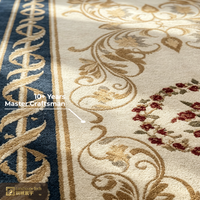 LandScopeTech Persian Runner Rug Navy Ivory Gold Hand Tufted Wool Silk Bamboo Custom Size for Hotel Corridor Lobby Banquet Hall