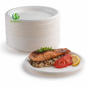 Assiettes rondes jetables en bagasse de 6 pouces, compostables, biodégradables, en bagasse de canne à sucre, blanches, pour fêtes - Product Image 1