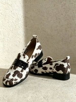 Mocassins à bout carré à talon bas imprimé animal noir et blanc pour femme, chaussures d'automne pour le trajet quotidien OEM ODM