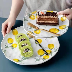 Assiette plate en porcelaine à motif <span class=keywords><strong>de</strong></span> citron irrégulier, 8 pouces, passe au micro-ondes, pour desserts et petits-déjeuners <span class=keywords><strong>de</strong></span> fêtes - Product Image 4