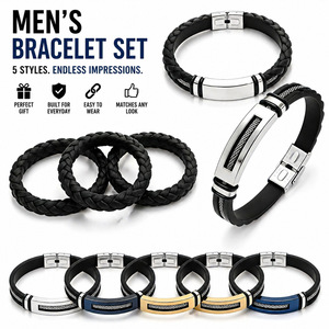 Bracelet en caoutchouc personnalisable avec gravure, bracelet en cuir tressé personnalisé, bracelet en corde métallique pour hommes - Product Image 1