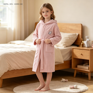 <span class=keywords><strong>Accappatoio</strong></span> in Spugna 100% Cotone con Collo a Scialle Rosa per Uso Quotidiano e Regalo Donna Bambina Stile Avvolgente Copricostume Ingrosso - Product Image 2