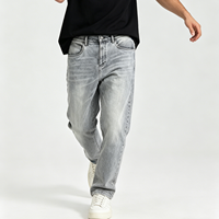 Pantalon décontracté droit pour homme, été, confortable, gris, en jean de coton élastique, denim uni, qualité moyenne, style business