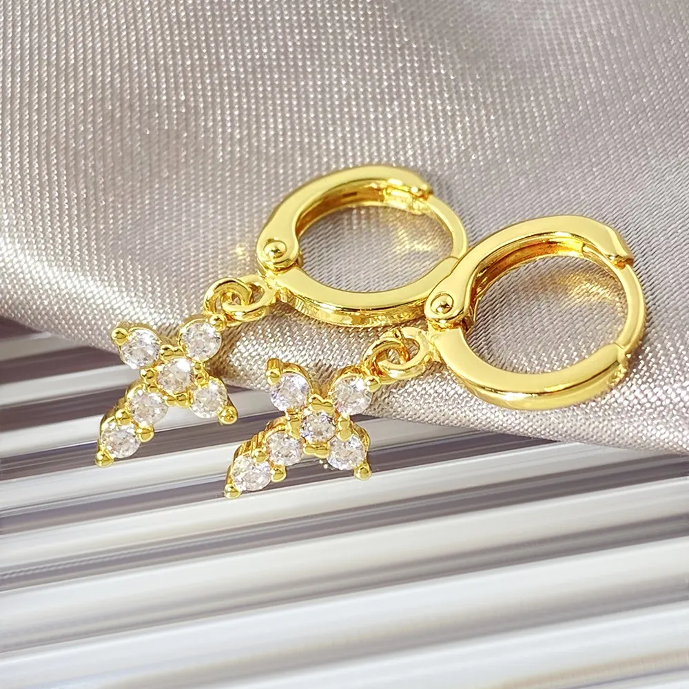 Wholesale price dangle drop cross earrings 18k gold plated huggies hoop women earrings jewelry