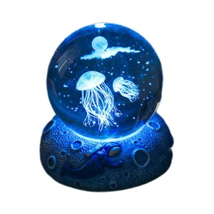 Venta caliente 6cm 8cm 3D Doraemon medusas luz de noche fábrica al por mayor K9 Punto de cristal Luna lámpara de mesa para bebés niños - Product Image 1