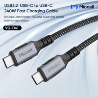 Câble de charge rapide Miccell PD 240W 5A Type-C avec alliage d'aluminium et matériau en nylon pour ordinateur