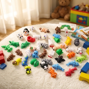 PowerTRC Ensemble de 35 figurines d'animaux en verre imprimées en 3D, mini animaux de poche mignons de 2 pouces, jouets articulés flexibles, décoration de bureau - Product Image 6