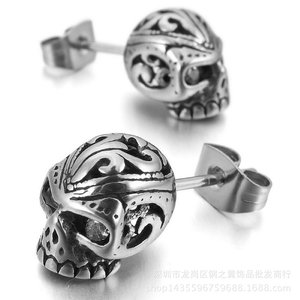 yunnique Vintage Style Skull <b>Stud</b> <b>Earrings</b> Stainless Steel Black White Red <b>Blue</b> Color Fashion Jewelry - Product Image 4